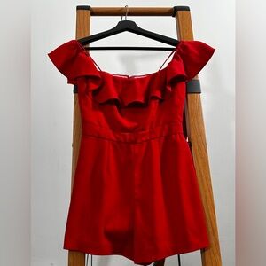 Jay Godfrey Red Ruffle Off Shoulder Romper Playsuit Size 2